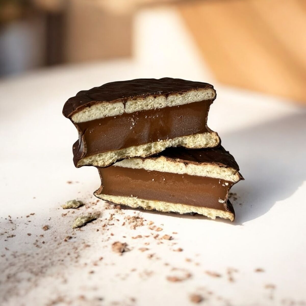 Galleta Cookie Power partida a la mitad: arequipe de búfala y chocolate venezolano
